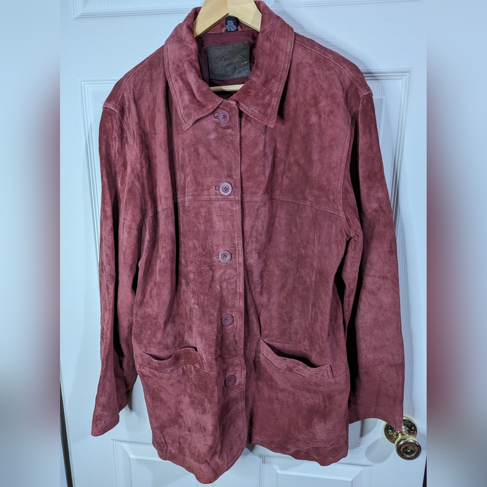 St Johns Bay mauve rose leather button front jacket size large